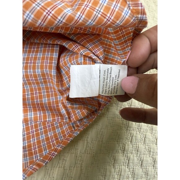 Chaps Easy‎ Care Shirt Short Sleeve Button Down Orange Plaid Mens Medium - Picture 6 of 10